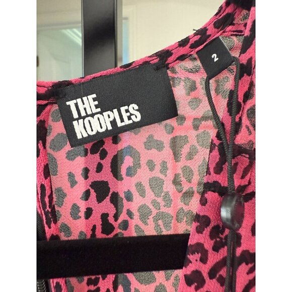 NWT‎ THE KOOPLES Short Pleated Pink & Black Leopard Print Dress Deep V-Neck Sz 6 - Picture 13 of 15
